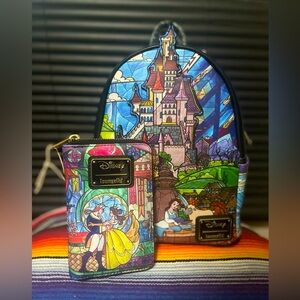 Disney Beauty and the Beast Castle Series Loungefly Mini Backpack and Wallet Set